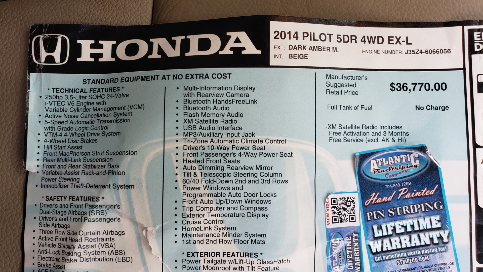 Used 2014 Honda PILOT EX-L / SUNROOF / HTD STS / DUAL-ZONE CLIMATE / REARVIEW for sale Sold at Formula Imports in Charlotte NC 28227 94