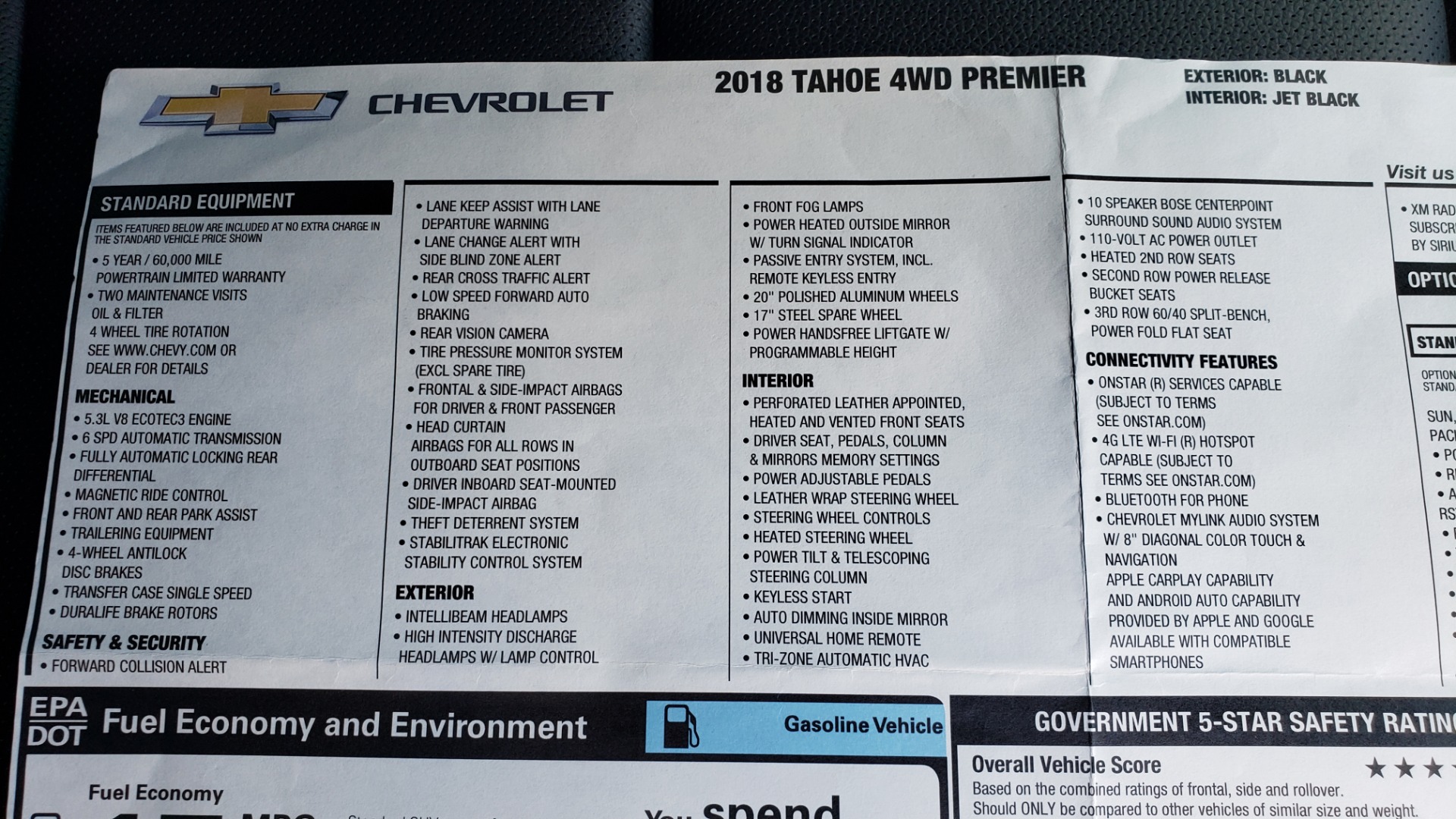 Used 2018 Chevrolet TAHOE PREMIER 4WD / RST EDIT / NAV / SUNROOF / CAMERA / 3-ROW for sale Sold at Formula Imports in Charlotte NC 28227 108