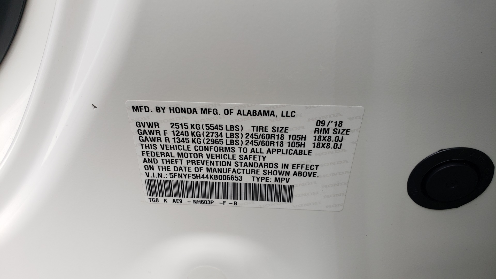 Used 2019 Honda PILOT EX-L / V6 / NAV / SUNROOF / DVD / 3-ROW / REARVIEW for sale Sold at Formula Imports in Charlotte NC 28227 95