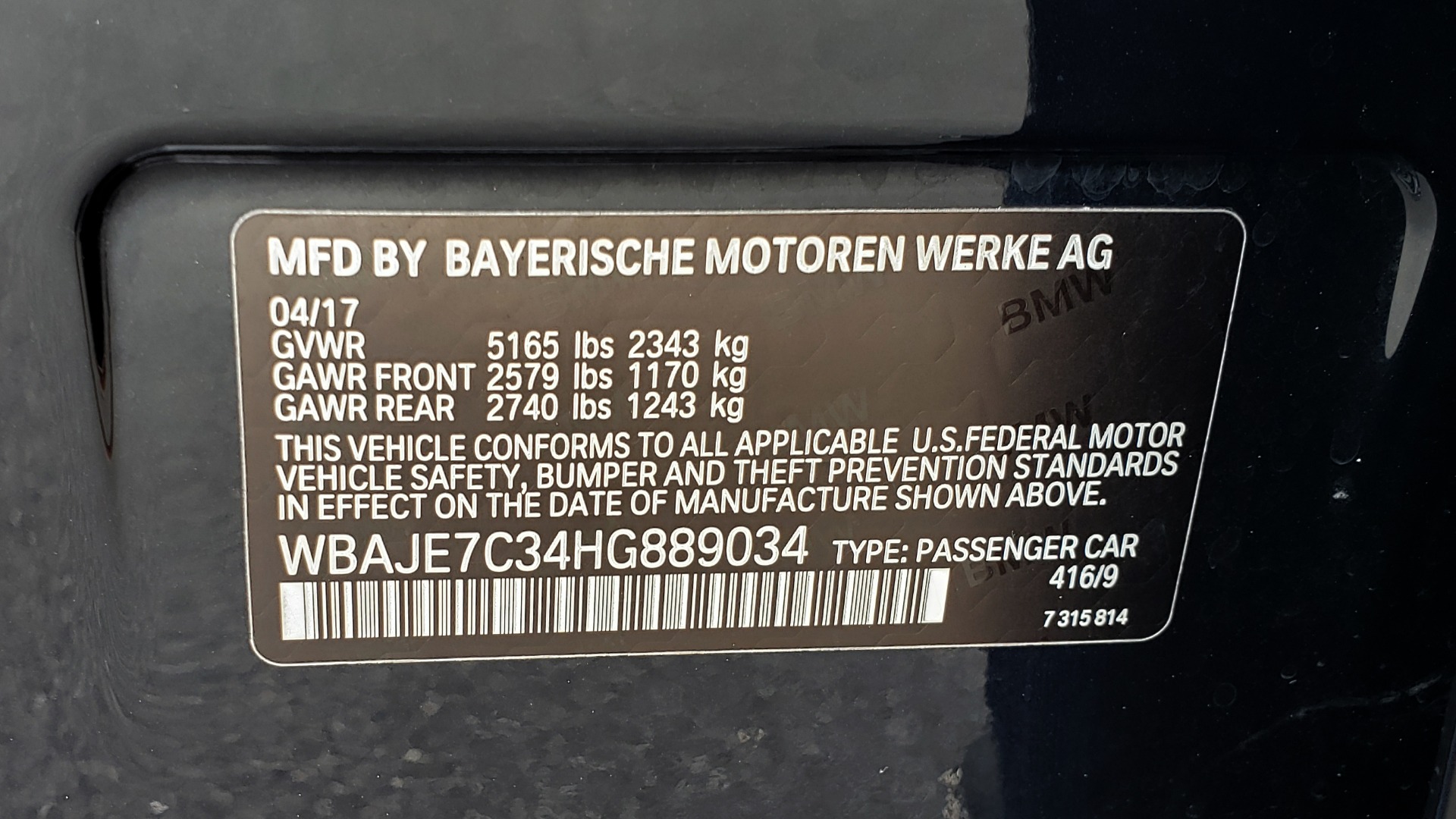 Used 2017 BMW 5 SERIES 540I XDRIVE PREMIUM / NAV / DRVR ASST PLUS / CLD WTHR / SUNROOF / REARVIEW for sale Sold at Formula Imports in Charlotte NC 28227 85