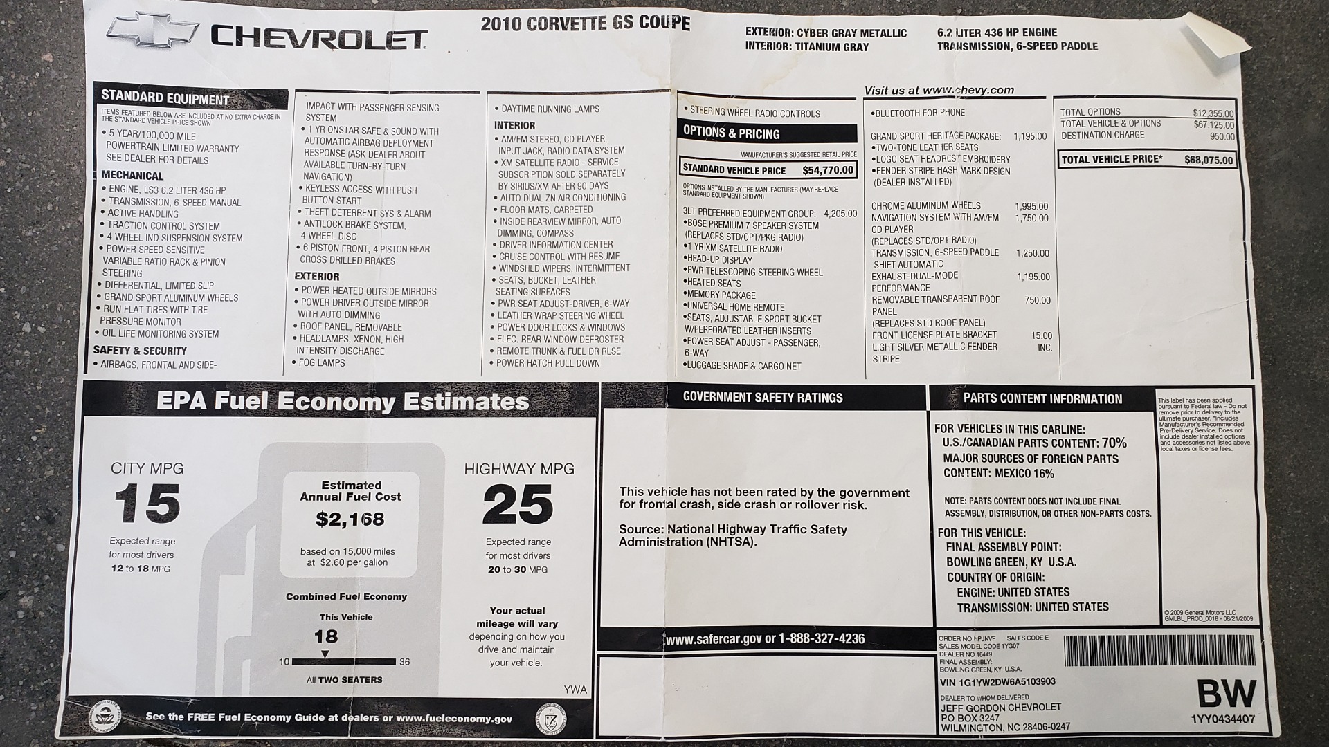 Used 2010 Chevrolet CORVETTE Z16 GRAND SPORT 3LT / HUD / 6.2L V8 / 6-SPD AUTO / NPP EXH for sale Sold at Formula Imports in Charlotte NC 28227 88