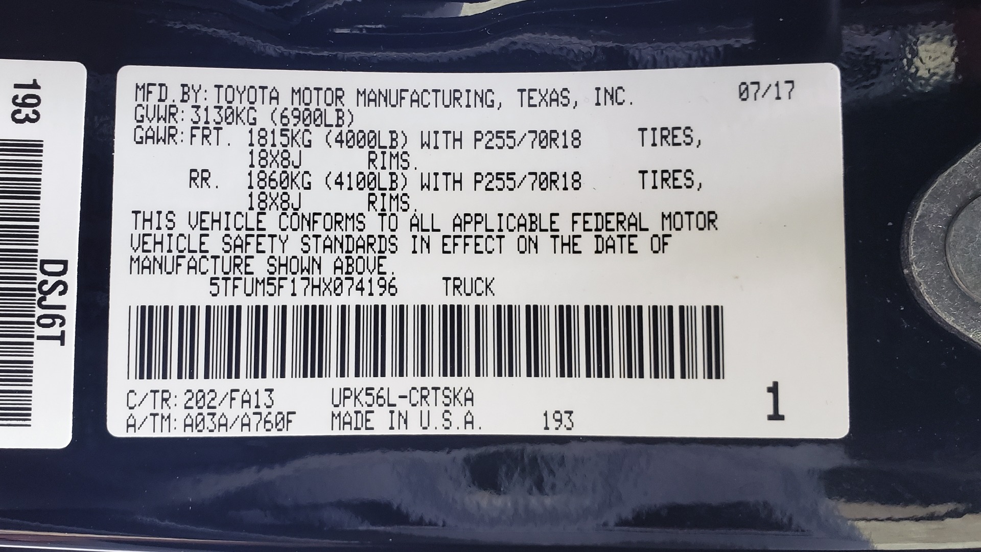 Used 2017 Toyota TUNDRA SR DOUBLECAB / 4WD / 6.5 BED / V8 / AUTO / REARVIEW for sale $33,995 at Formula Imports in Charlotte NC 28227 82