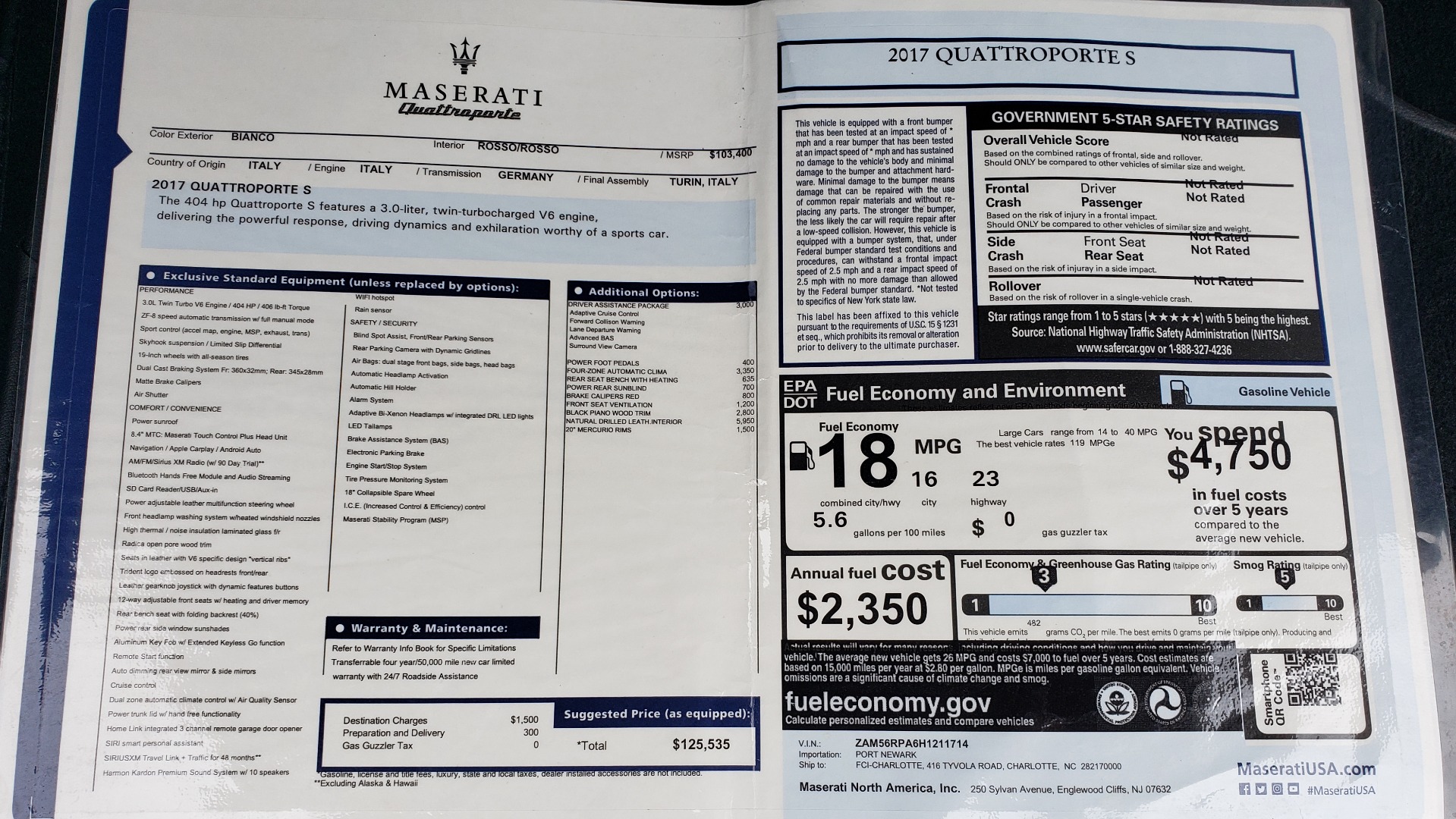 Used 2017 Maserati QUATTROPORTE S / DRIVER ASST PKG / SUNROOF / NAV / REARVIEW for sale Sold at Formula Imports in Charlotte NC 28227 99