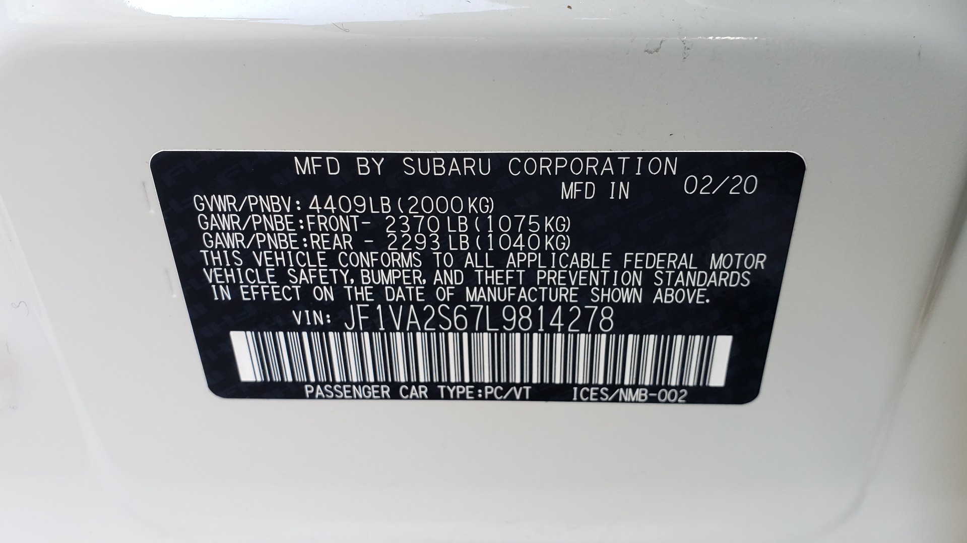 Used 2020 Subaru WRX STI SEDAN / 6-SPD MANUAL / RECARO SEATS / REARVIEW for sale Sold at Formula Imports in Charlotte NC 28227 90