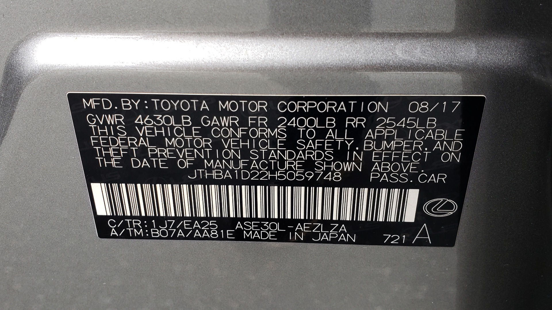 Used 2017 Lexus IS 200 TURBO F-SPORT / BSM / SUNROOF / VENT SEATS / REARVIEW for sale Sold at Formula Imports in Charlotte NC 28227 84