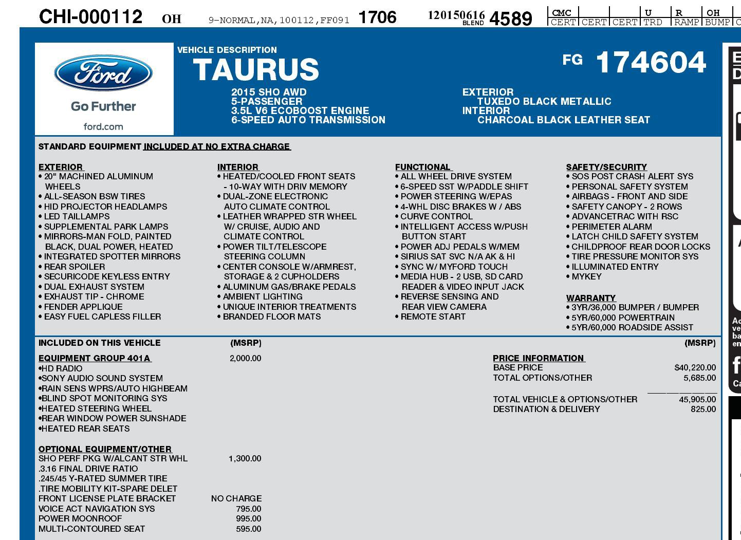 Used 2015 Ford TAURUS SHO 3.5L ECOBOOST V6 / NAV / SUNROOF / HTD STS / BSM / REARVIEW for sale Sold at Formula Imports in Charlotte NC 28227 79
