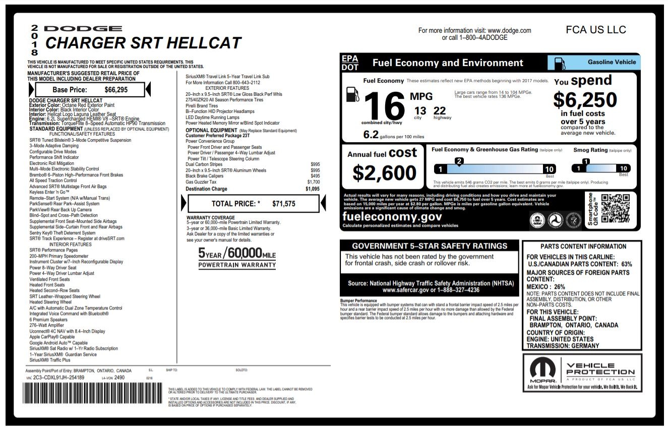 Used 2018 Dodge CHARGER SRT HELLCAT / 6.2L SC HEMI / NAV / BREMBO / PARK SENSE / BSD / REARVIEW for sale Sold at Formula Imports in Charlotte NC 28227 82